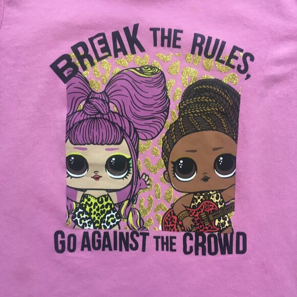 Girls LOL Surprise Pink Shirt Size 6 L.O.L. T-Shirt Break the Rules Go Crowd - Picture 3 of 16